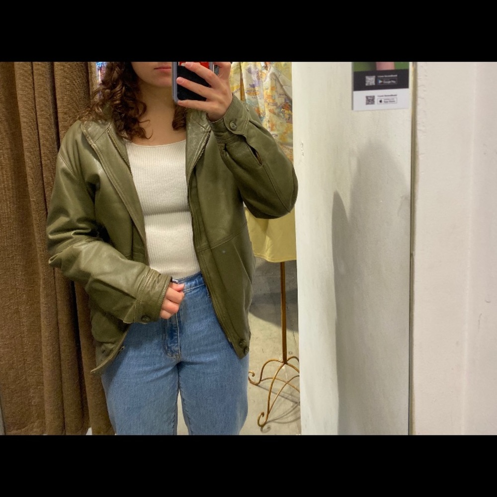 Green leather bomber jacket